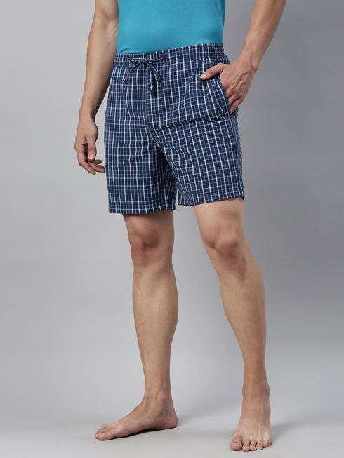 Navy Blue Checks Lounge Short
